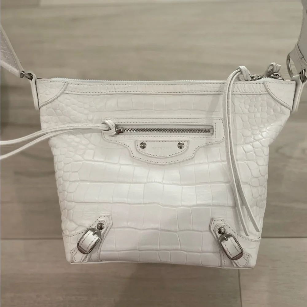 Balenciaga Neo Classic Hobo Crocodile Embossed Leather XS White - Picture 9 of 16